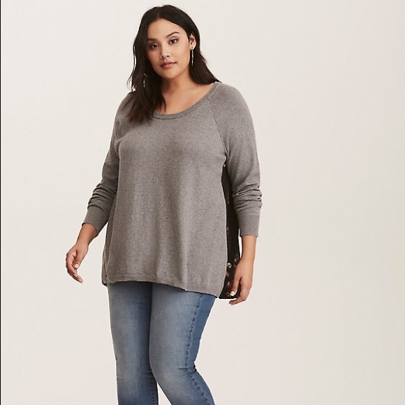 torrid Sweaters - Torrid Grey Knit Floral Print Back Sweater